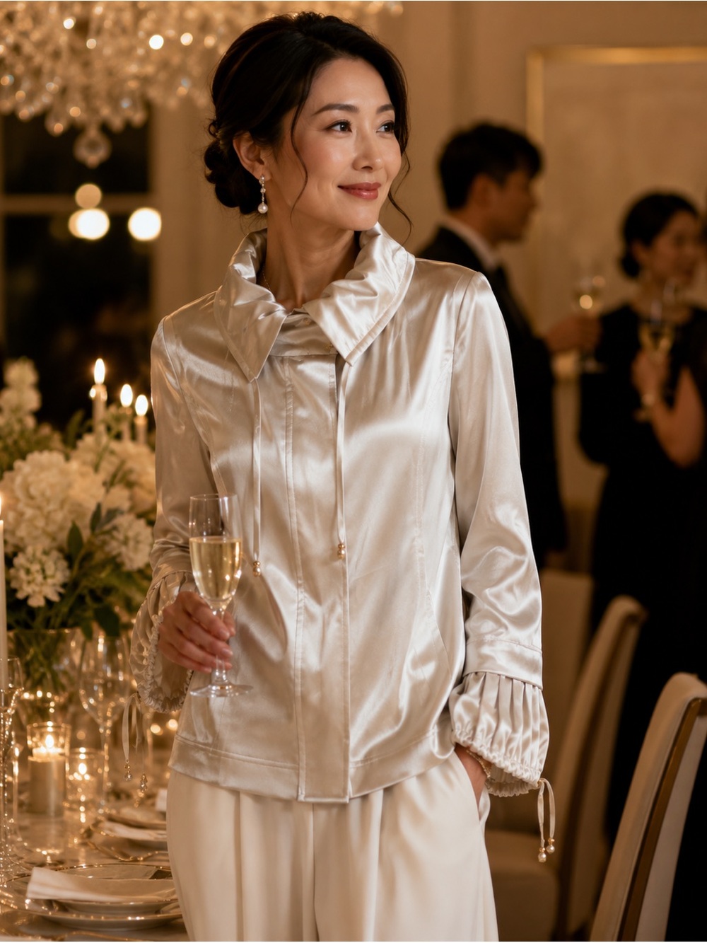 St. John Evening Satin Top / Jacket – Neutral - Size Small
